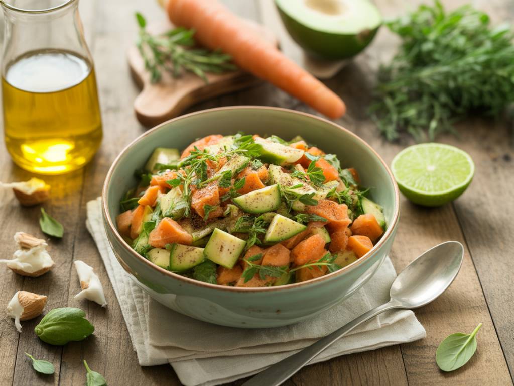 Receta de esqueixada vegana con ingredientes frescos y naturales